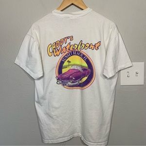 Vintage 90s Caddy’s Waterfront Sunset‎ Beach Car Single Stitch White Tee Large